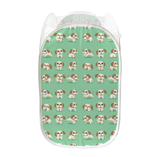 Cartoon Shih Tzu Pattern Print Mesh Laundry Hamper