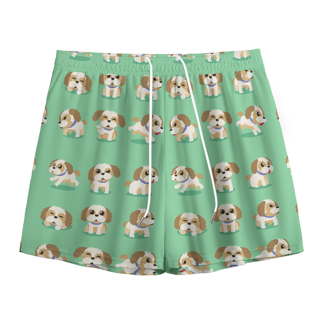 Cartoon Shih Tzu Pattern Print Mesh Shorts
