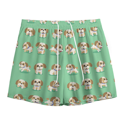 Cartoon Shih Tzu Pattern Print Mesh Shorts