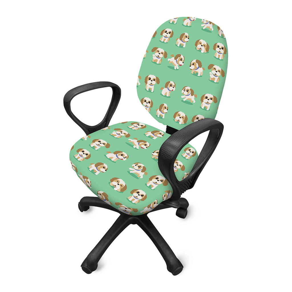 Cartoon Shih Tzu Pattern Print Office Chair Cover