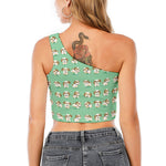 Cartoon Shih Tzu Pattern Print One Shoulder Crop Top