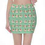 Cartoon Shih Tzu Pattern Print Pencil Mini Skirt