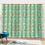Cartoon Shih Tzu Pattern Print Pencil Pleat Curtains