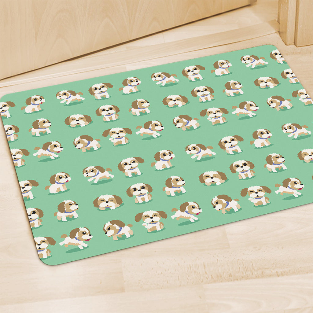 Cartoon Shih Tzu Pattern Print Polyester Doormat