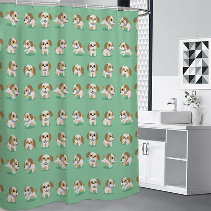 Cartoon Shih Tzu Pattern Print Premium Shower Curtain