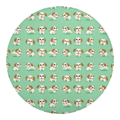 Cartoon Shih Tzu Pattern Print Round Blanket