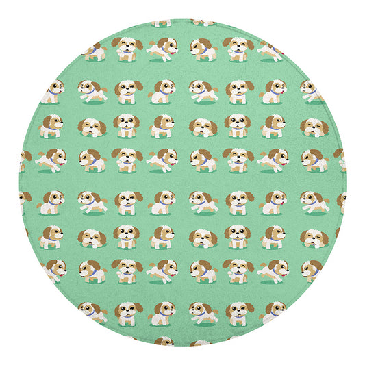 Cartoon Shih Tzu Pattern Print Round Blanket