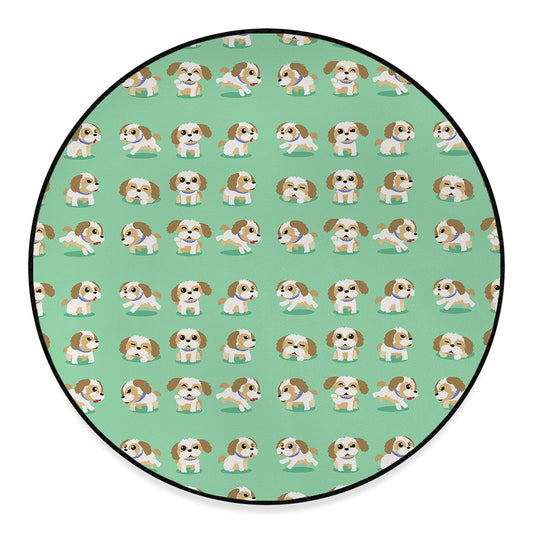 Cartoon Shih Tzu Pattern Print Round Floor Mat