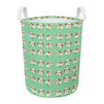 Cartoon Shih Tzu Pattern Print Round Laundry Basket