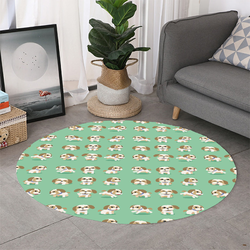 Cartoon Shih Tzu Pattern Print Round Rug