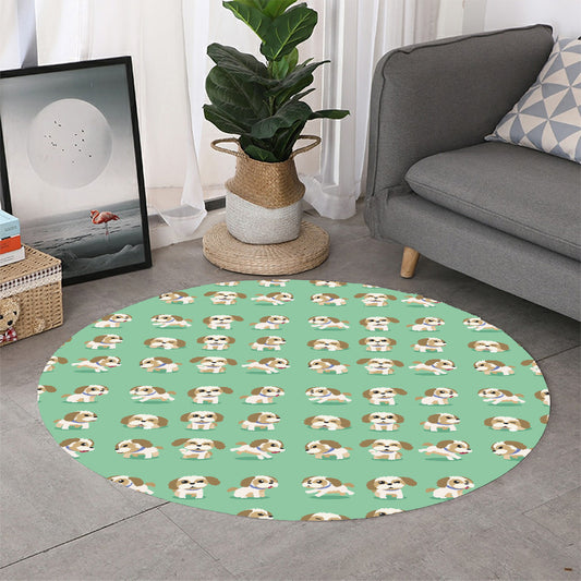 Cartoon Shih Tzu Pattern Print Round Rug