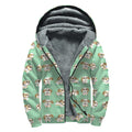 Cartoon Shih Tzu Pattern Print Sherpa Lined Zip Up Hoodie
