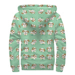 Cartoon Shih Tzu Pattern Print Sherpa Lined Zip Up Hoodie