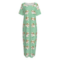 Cartoon Shih Tzu Pattern Print Short Sleeve Long Nightdress