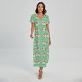 Cartoon Shih Tzu Pattern Print Short Sleeve Maxi Dress