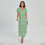 Cartoon Shih Tzu Pattern Print Short Sleeve Maxi Dress