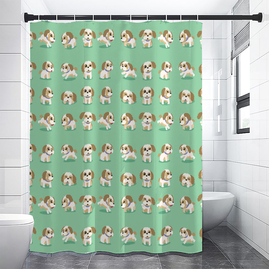 Cartoon Shih Tzu Pattern Print Shower Curtain