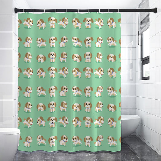 Cartoon Shih Tzu Pattern Print Shower Curtain