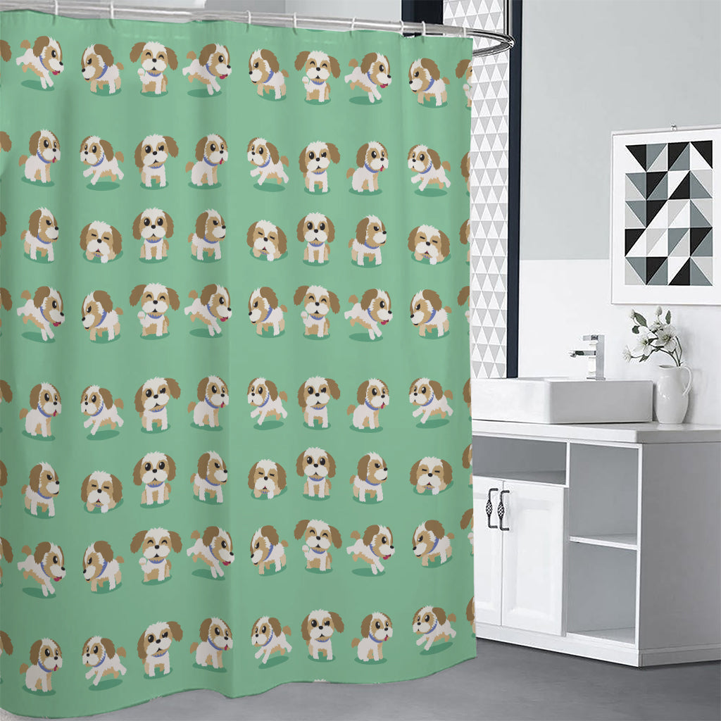 Cartoon Shih Tzu Pattern Print Shower Curtain
