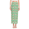 Cartoon Shih Tzu Pattern Print Side Slit Maxi Skirt