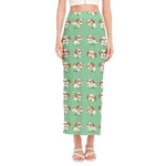 Cartoon Shih Tzu Pattern Print Side Slit Maxi Skirt