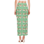 Cartoon Shih Tzu Pattern Print Side Slit Maxi Skirt