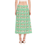 Cartoon Shih Tzu Pattern Print Side Slit Midi Skirt