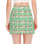 Cartoon Shih Tzu Pattern Print Side Slit Mini Skirt