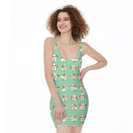 Cartoon Shih Tzu Pattern Print Sleeveless Bodycon Dress