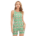 Cartoon Shih Tzu Pattern Print Sleeveless One Piece Swimsuit