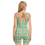 Cartoon Shih Tzu Pattern Print Sleeveless One Piece Swimsuit