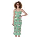 Cartoon Shih Tzu Pattern Print Slim Fit Midi Cami Dress