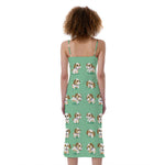 Cartoon Shih Tzu Pattern Print Slim Fit Midi Cami Dress