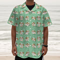 Cartoon Shih Tzu Pattern Print Textured Short Sleeve Shirt