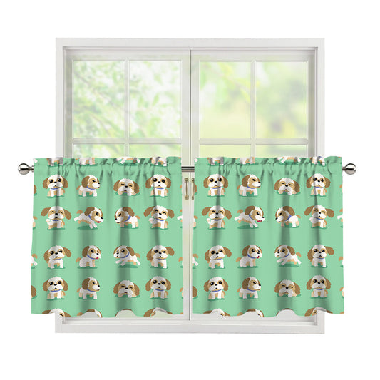 Cartoon Shih Tzu Pattern Print Tier Curtains
