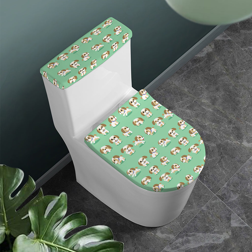 Cartoon Shih Tzu Pattern Print Toilet Lid And Tank Cover Set