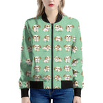 Cartoon Shih Tzu Pattern Print Women's Bomber Jacket
