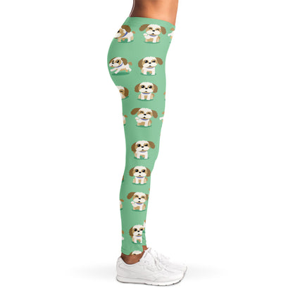 Cartoon Shih Tzu Pattern Print Women's Leggings