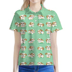 Cartoon Shih Tzu Pattern Print Women's Polo Shirt