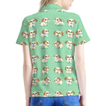 Cartoon Shih Tzu Pattern Print Women's Polo Shirt