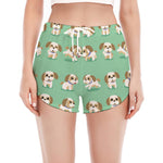 Cartoon Shih Tzu Pattern Print Women's Split Running Shorts