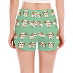 Cartoon Shih Tzu Pattern Print Women's Split Running Shorts