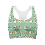 Cartoon Shih Tzu Pattern Print Women's Sports Bra
