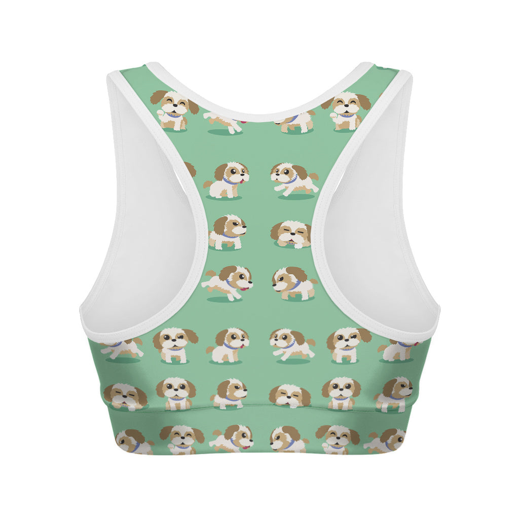 Cartoon Shih Tzu Pattern Print Women's Sports Bra