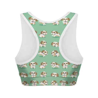 Cartoon Shih Tzu Pattern Print Women's Sports Bra