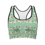 Cartoon Shih Tzu Pattern Print Women's Sports Bra