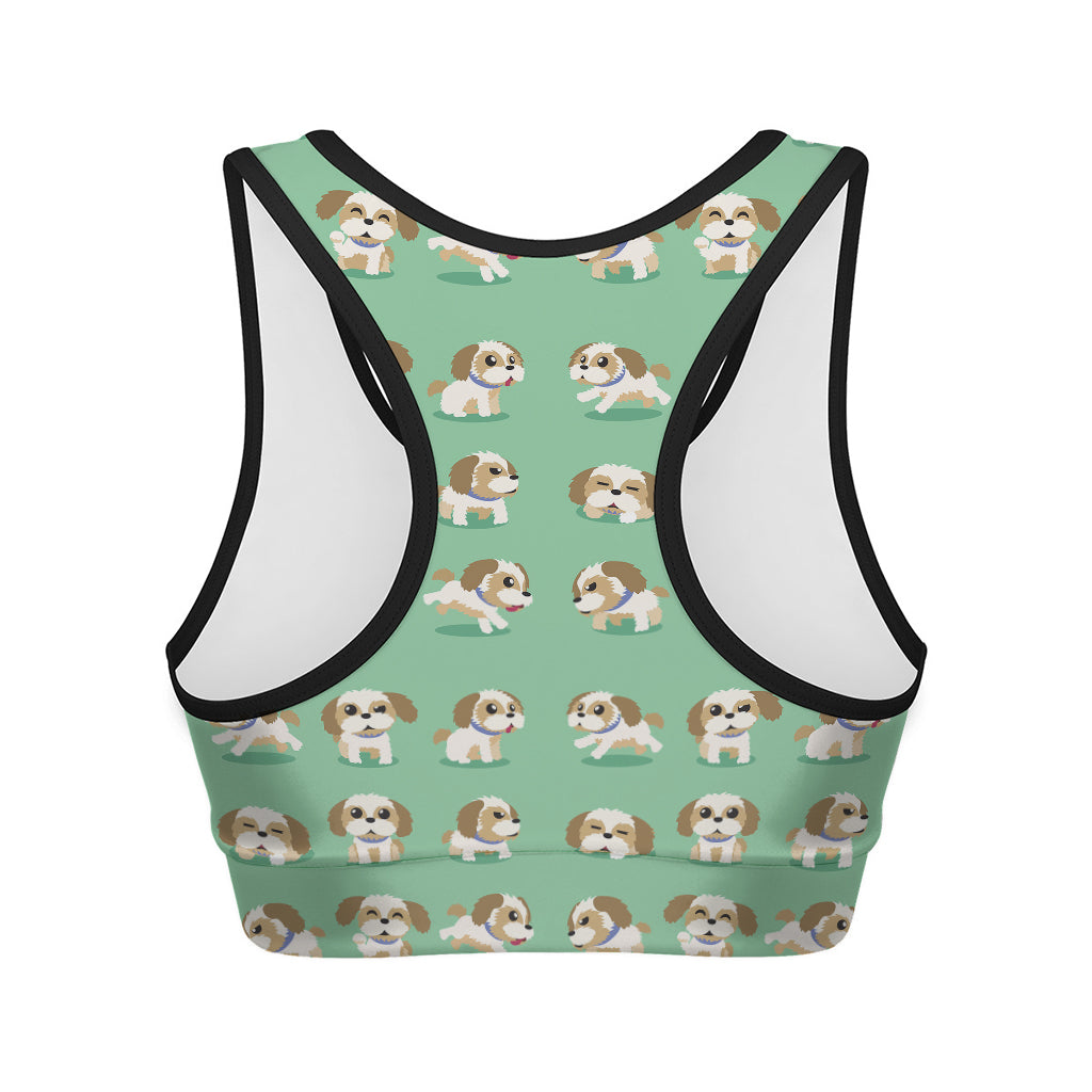 Cartoon Shih Tzu Pattern Print Women's Sports Bra