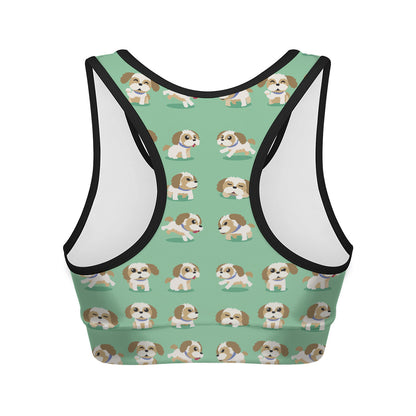 Cartoon Shih Tzu Pattern Print Women's Sports Bra