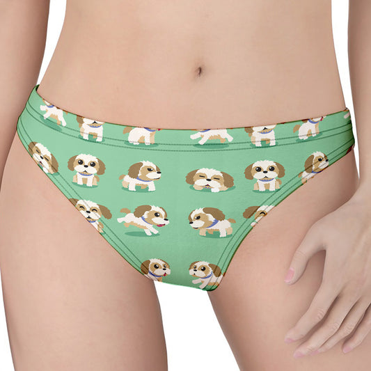 Cartoon Shih Tzu Pattern Print Women's Thong