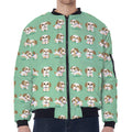 Cartoon Shih Tzu Pattern Print Zip Sleeve Bomber Jacket